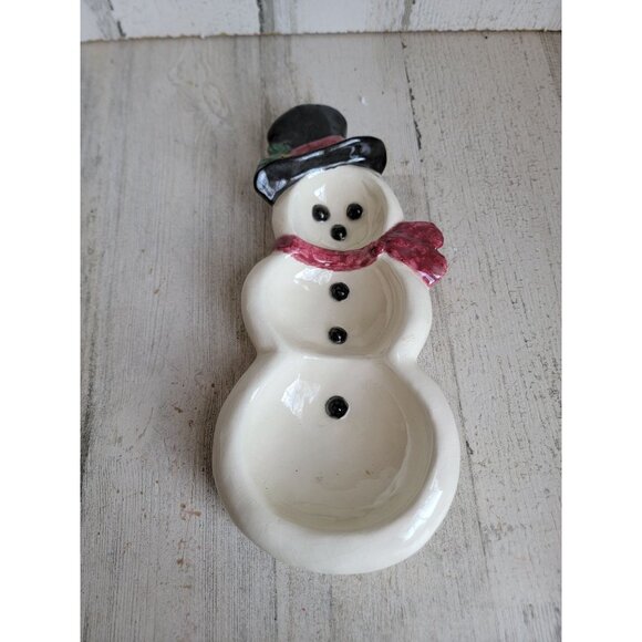 Vintage snowman ceramic? dish trinket tray Xmas home decor unique top hat - Picture 2 of 7